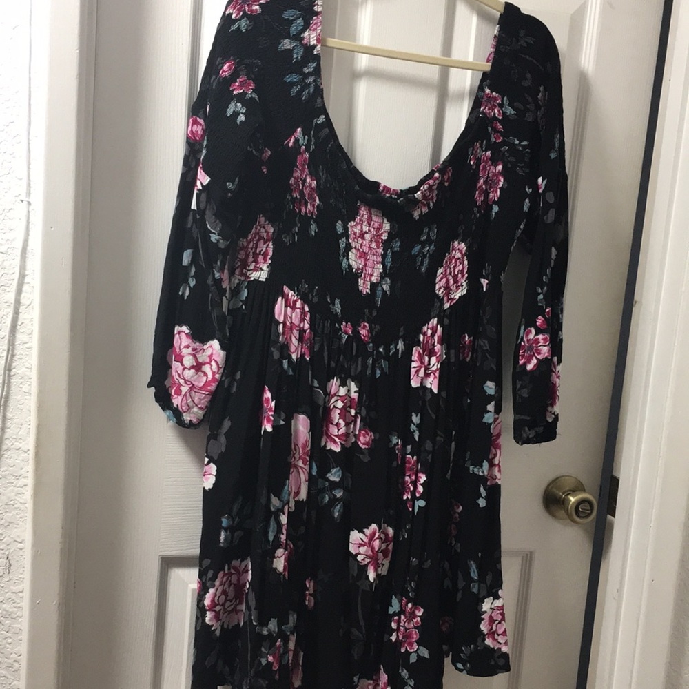 floral off the shoulder bellsleeve smock top dress